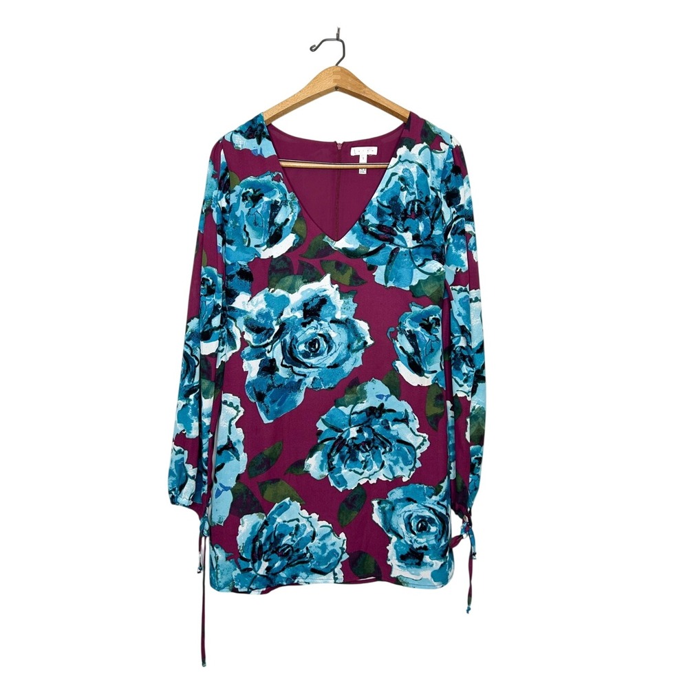 Leith Nordstrom Womens V Neck Long Sleeve Floral Print Mini Dress‎ Small S